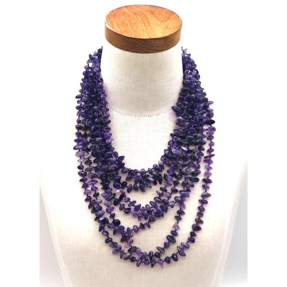 Necklace 8 strands amethyst beads 16" - 26" length - Picture 2 of 6